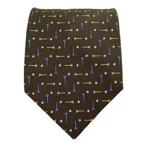 LEE ALLISON Brown Golf Accessories Silk Tie 59"-3.7" EC